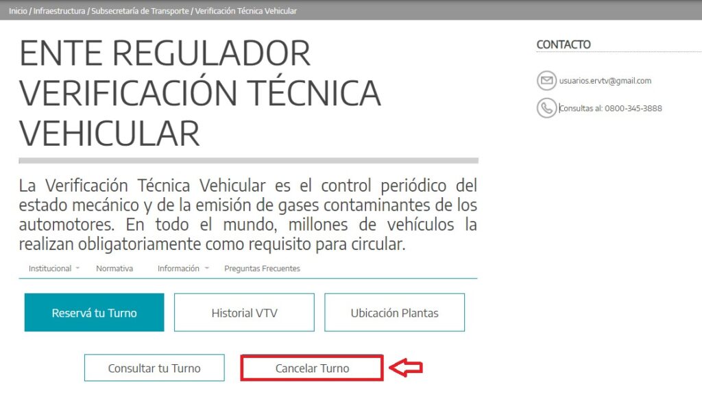 Cancelar turno VTV Provincia de Buenos Aires